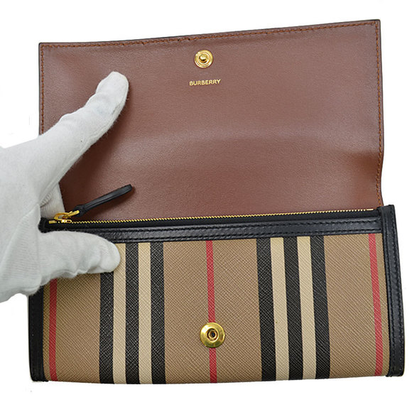 Burberry Bifold Long Wallet Leather Brown Beige Black Red - Picture 8 of 10